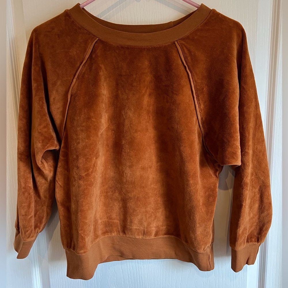 SUZIE KONDI Women's Velour Raglan Sweatshirt Top Orange Rust Myrrh XS - Picture 13 of 14
